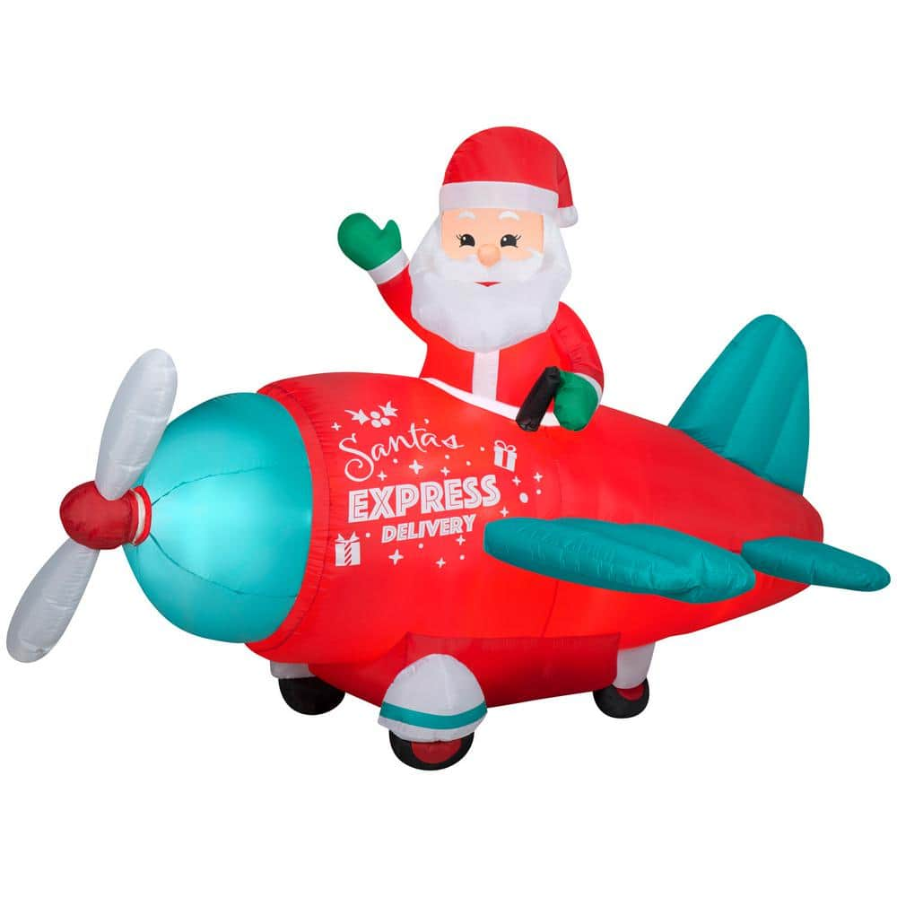 5 ft. Tall x 7 ft. W Christmas Inflatable Animated Airblown-Santa in Vintage Plane Scene G-882498