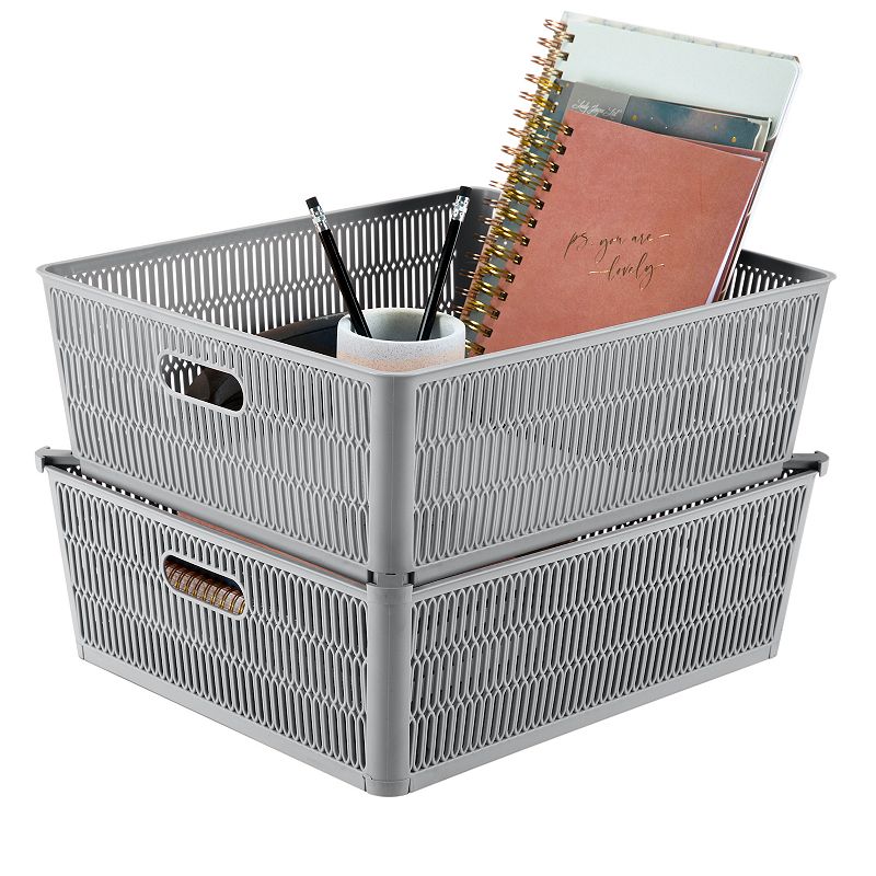 Simplify 2-Pack Slide to Stack Shallow Storage Tote Set