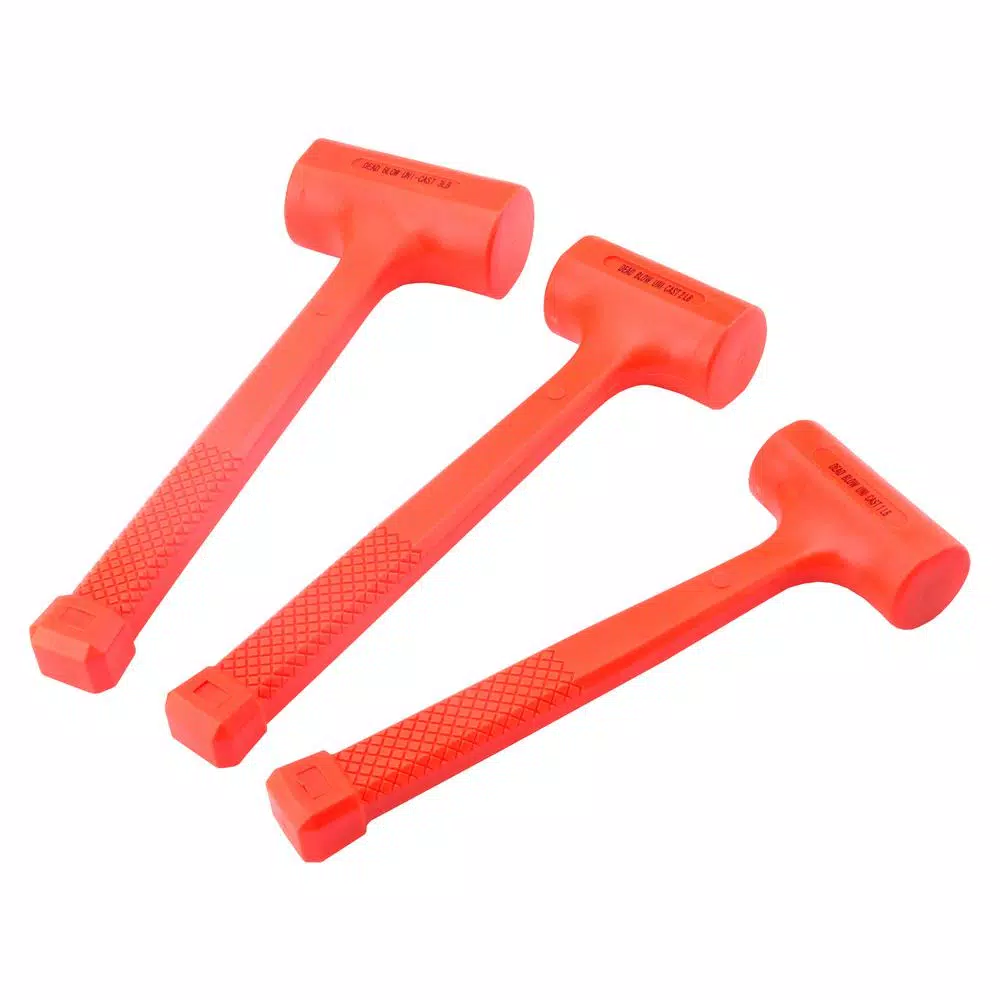 Steel Core 1 lb.， 2 lbs.， 3 lbs. 3-Piece Dead Blow Hammer Set in Neon Orange and#8211; XDC Depot