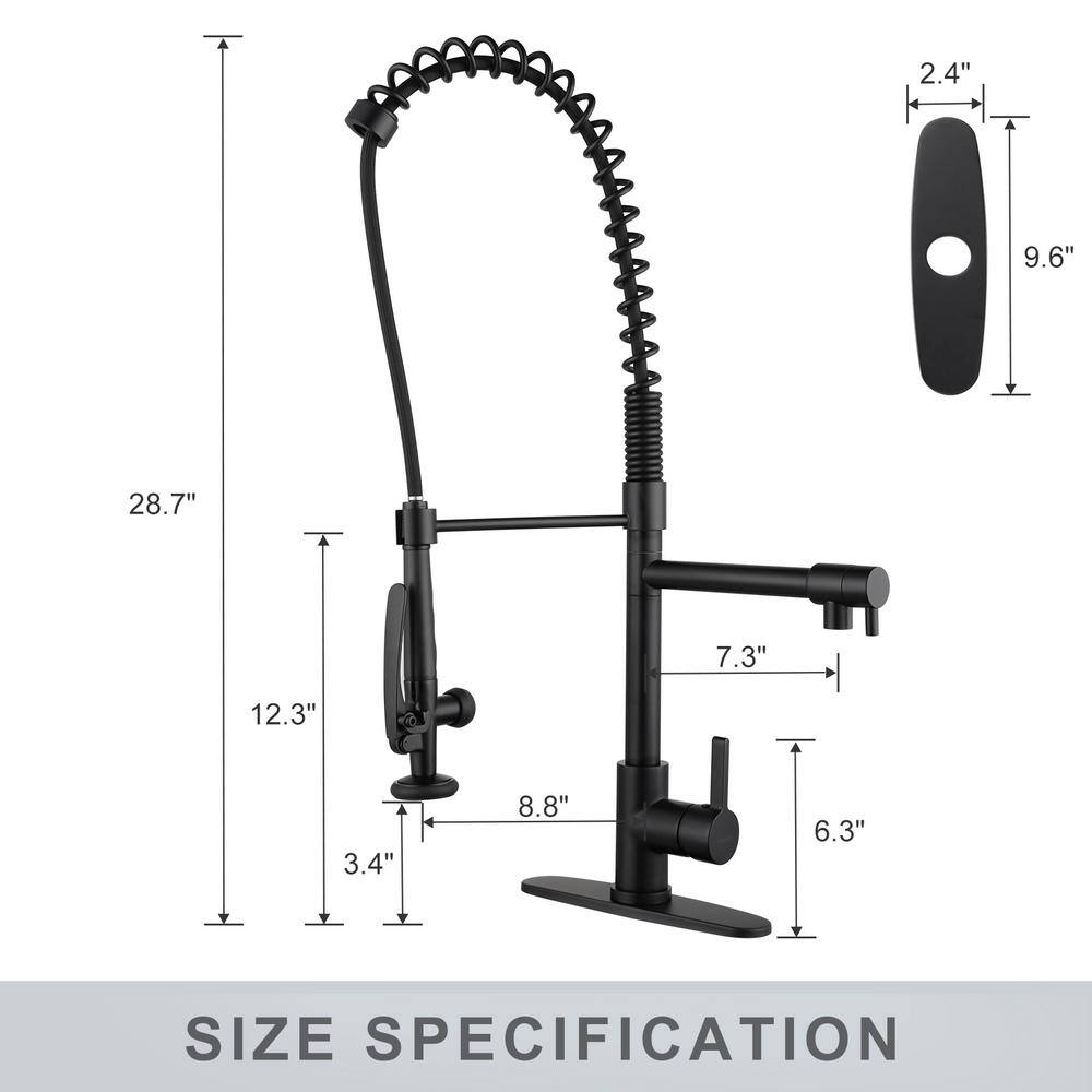 IVIGA Deck Mounted Commercial Double-Handle Pull Down Sprayer Kitchen Faucet in Black VG42200602B