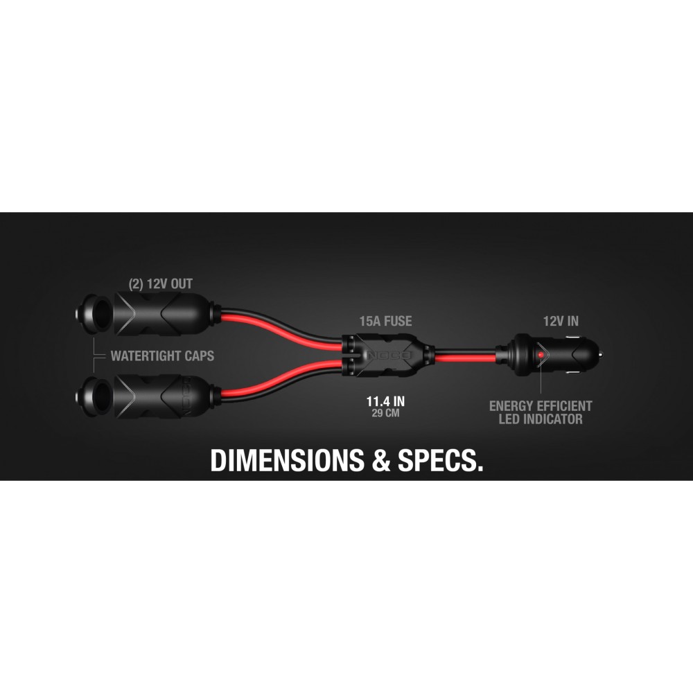 Noco 12V 15A Adapter Plug with 2 Way Splitter ;