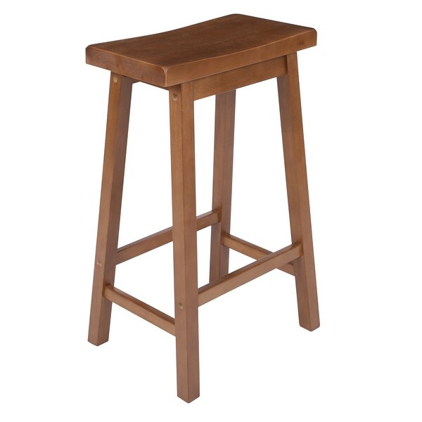 Wooden Counter Height Stool with Saddle Seat， Walnut Brown