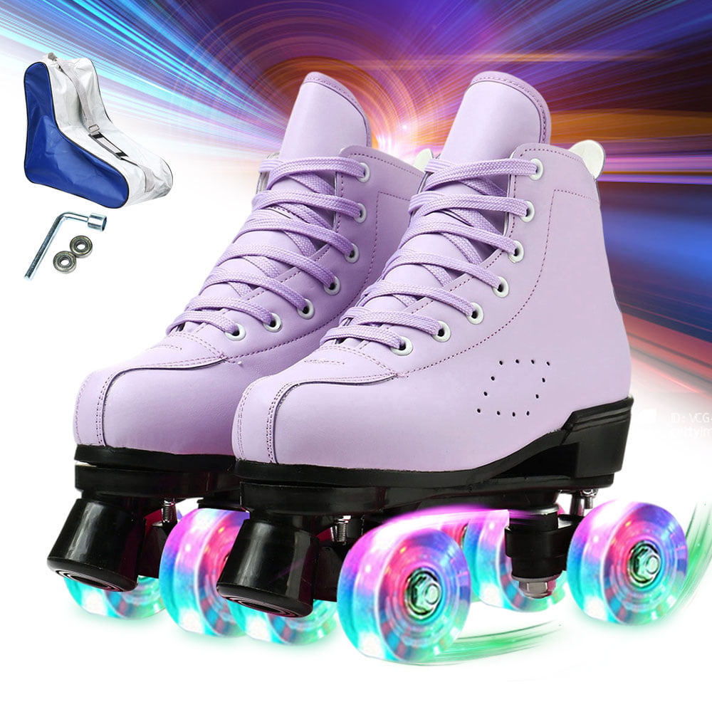 Roller Skates for Women Classic High-top Double Row Roller Skates with 4 Flash Wheels， Purple 6.5