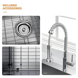 Glacier Bay Professional 36 in. All in One Drop-In 16G Stainless Steel 2-Hole Single Bowl Kitchen Sink with Spring Neck Faucet FSDZ3622A1SA1