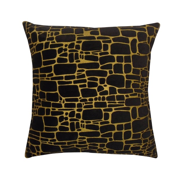 Oversize Printed Faux Fur Square Throw Pillow Black gold Edie home