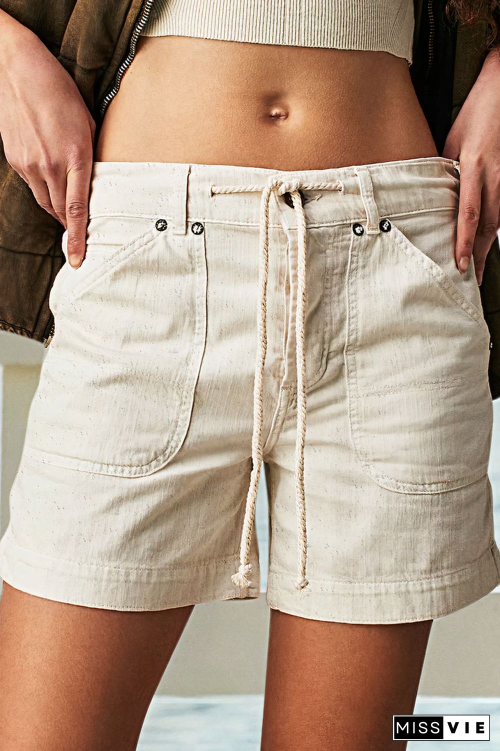 Drawstring Waist Slant Pocket Shorts