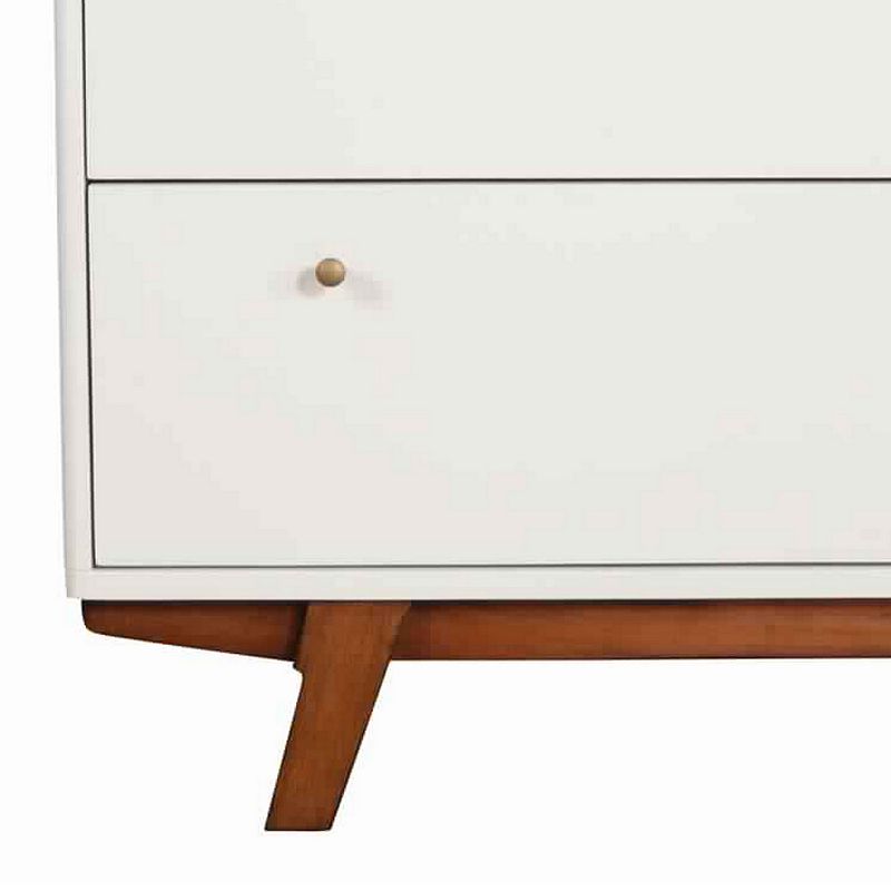 3 Drawer Wood Chest with Round Pulls and Angled Legs， Small，White and Brown