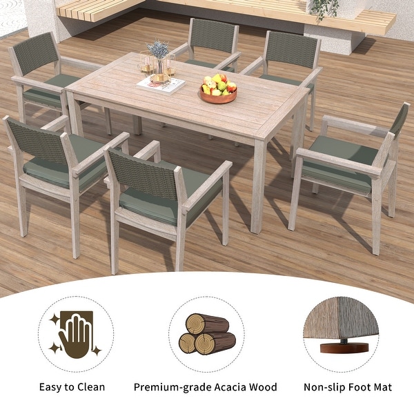 Merax Patio Rattan Dining Table and Chairs for 6 People