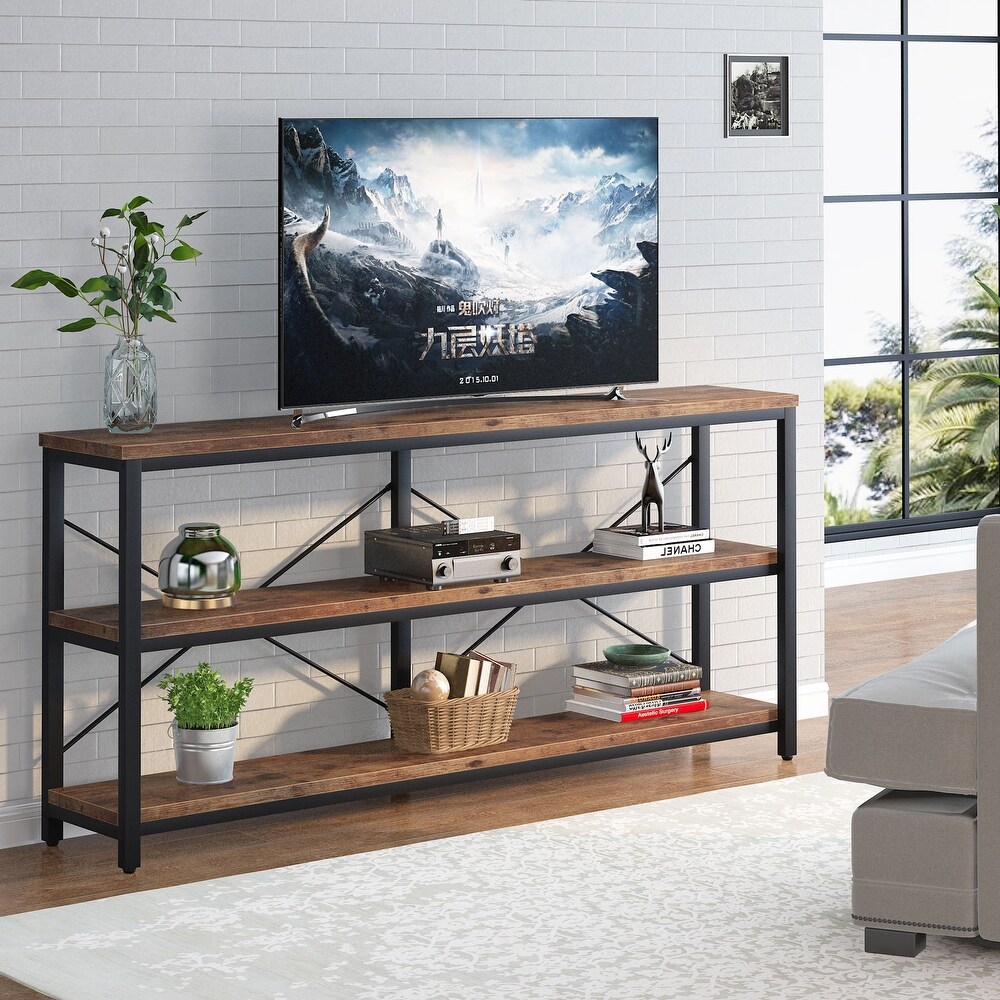 Extra Long Console Sofa Table with Metal Frame for Entrance  3 Tiers TV Stand