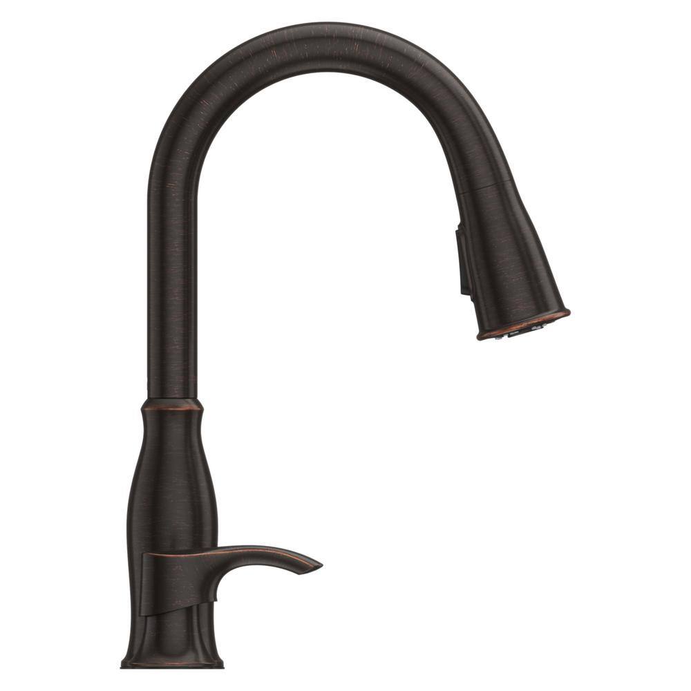 Pfister Rosslyn Single Handle Pull Down Sprayer Kitchen Faucet with Deckplate Included in Tuscan Bronze F-529-7RSSRY