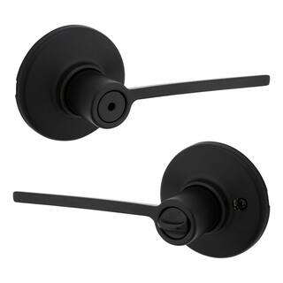 Kwikset Ladera Matte Black Contemporary Round Privacy BedBath Door Handle with Lock 300LRLRDT514V1