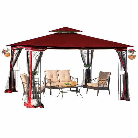 Sunjoy L-GZ798PST-M-A New Regency III Gazebo 10' x 12' with Mosquito Netting, Maroon