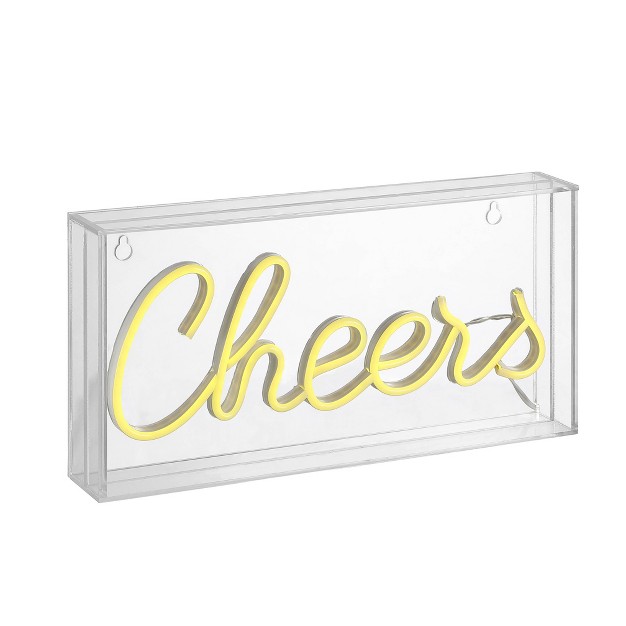 Cheers Contemporary Glam Acrylic Box Pendant includes Led Light Bulb Neon Yellow Jonathan Y