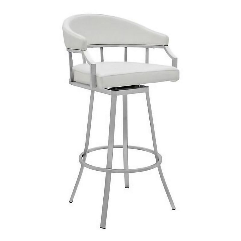 30 Inch Leatherette Back Barstool with Metal Frame， White