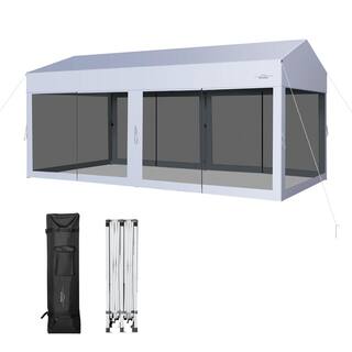 Costway 10 ft. x 20 ft. White and Black Pop-Up Canopy Party Tent Sidewalls Portable Garage Car Shelter Wheeled NP10836WH