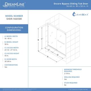 DreamLine Encore 60 in. W x 58 in. H Sliding Semi Frameless Tub Door in Satin Black Finish with Gray Glass SHDR-166058G-09