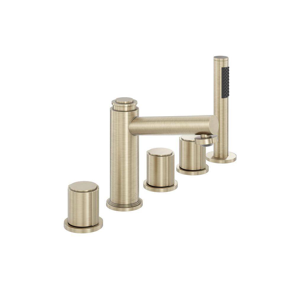 CASAINC 3-Handle Deck-Mount Roman Tub Faucet with Hand Shower and Pop-Up Drain in Spot Resist Brushed Champagne Gold CA-B3617-CG