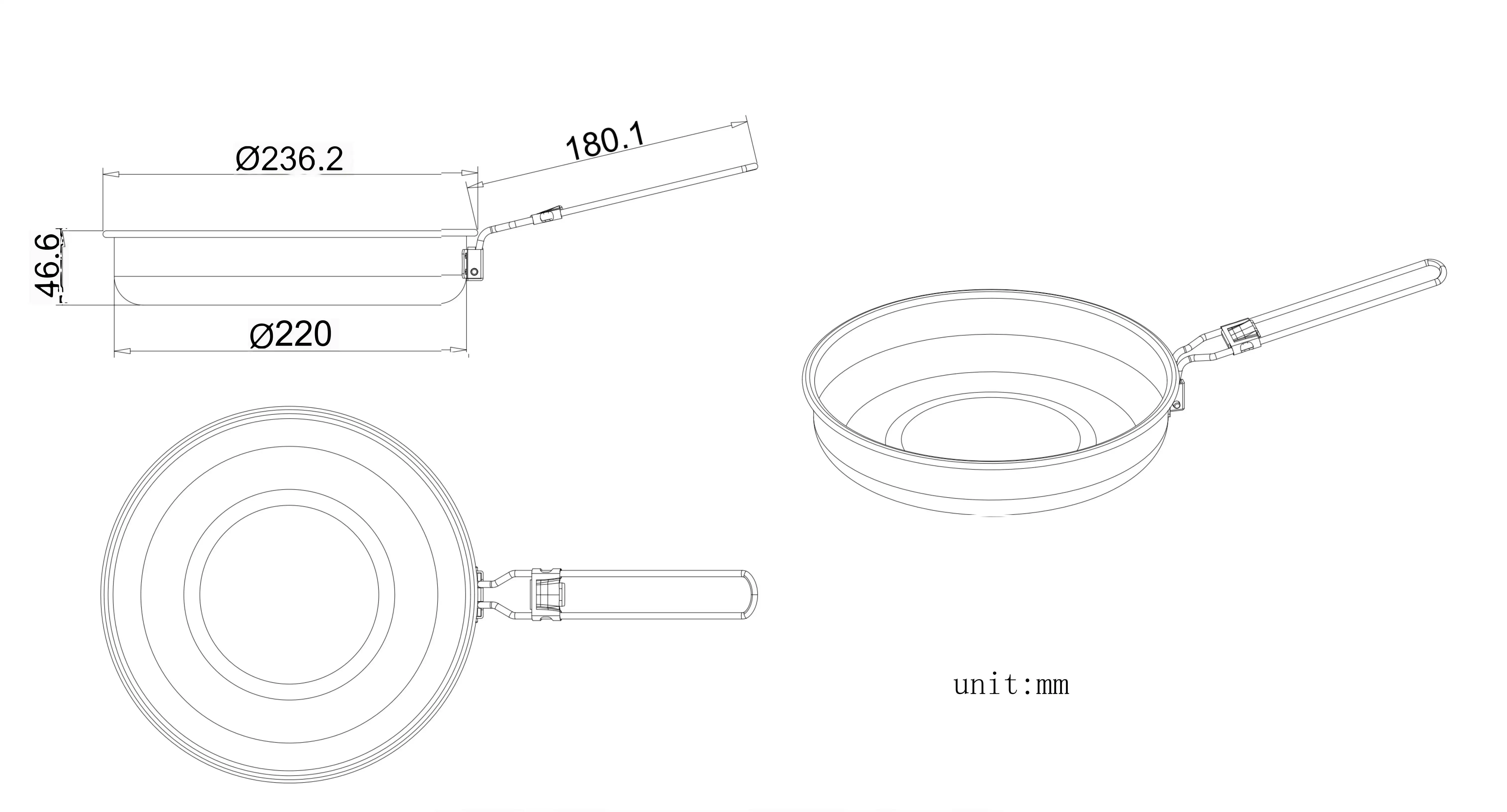 8.8 inch / D220 mm Titanium Frying Pan with non stick ceramic coating inside