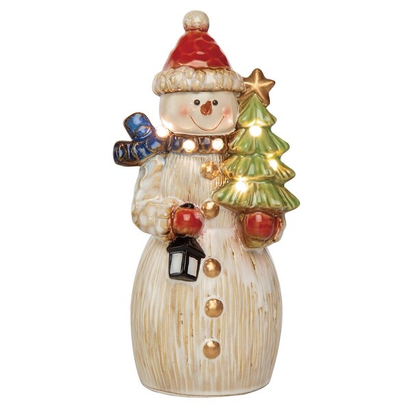 Transpac Ceramic 9.84 in. Multicolored Christmas Light Up Accent Snowman Decor