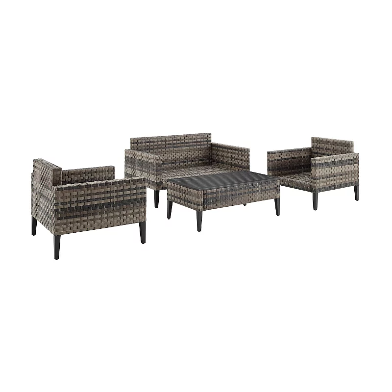 Crosley Prescott Outdoor Conversation Loveseat， Chair and Coffee Table 4-piece Set