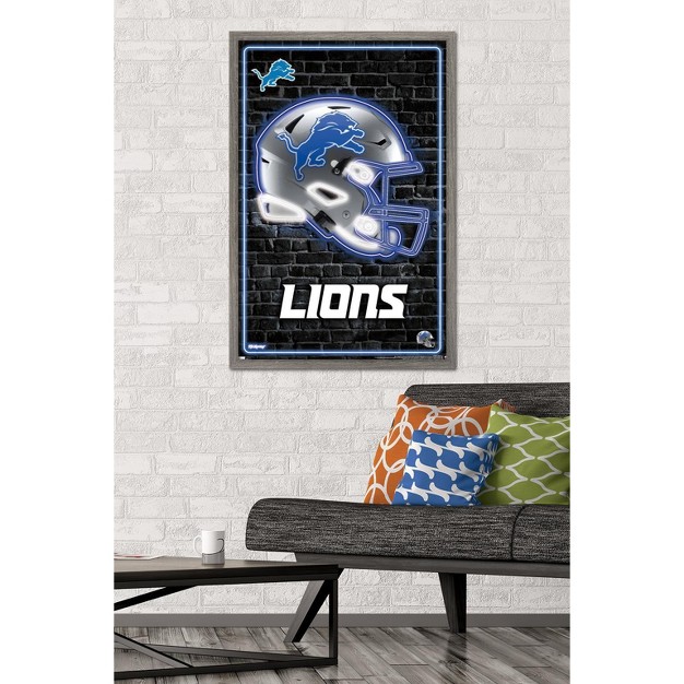 Trends International Nfl Detroit Lions Neon Helmet 23 Framed Wall Poster Prints