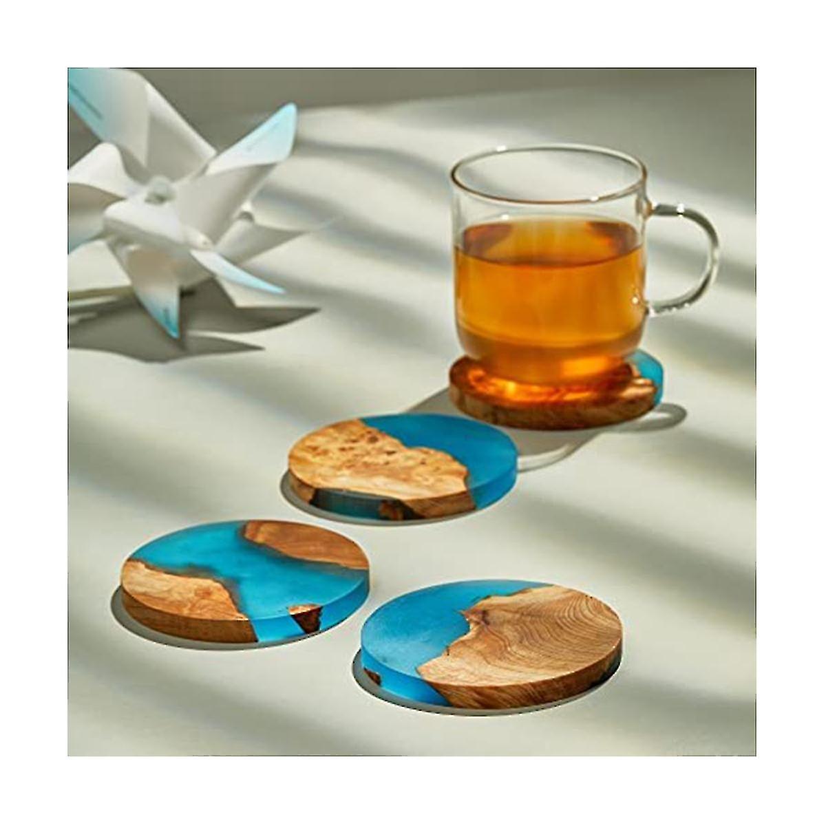 4 Pack Wooden Coasters With Epoxy Resin， Bar Coaster For Drinks， Modern Coasters For Bar Kitchen Ho