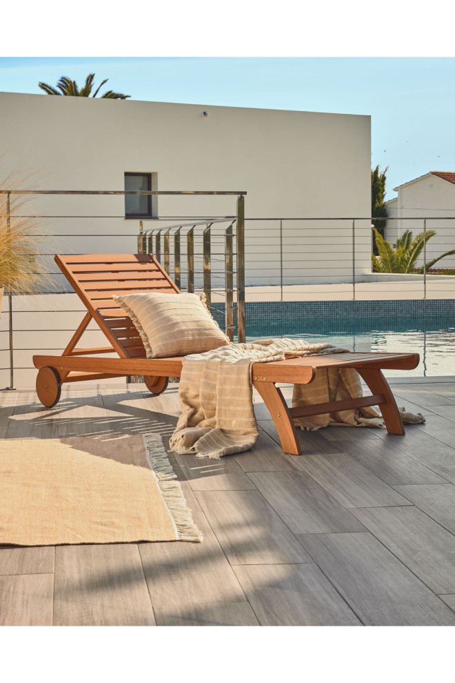 Solid Eucalyptus Wood Sun Lounger  La Forma Beila   Transitional   Outdoor Chaise Lounges   by Oroa   Eichholtz Furniture  Houzz