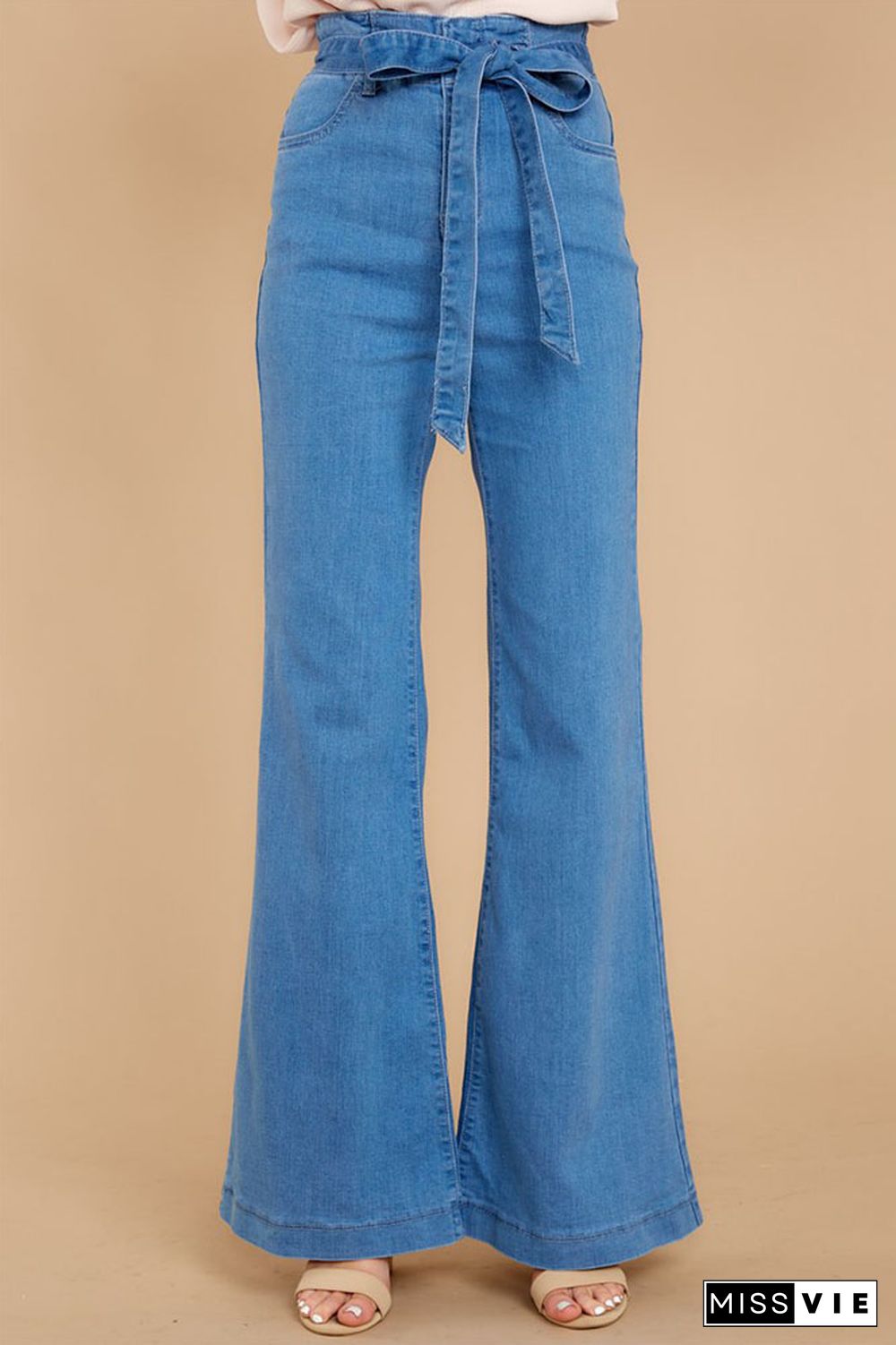 High Waist Flared Jeans with Belt Wholesale Boutique