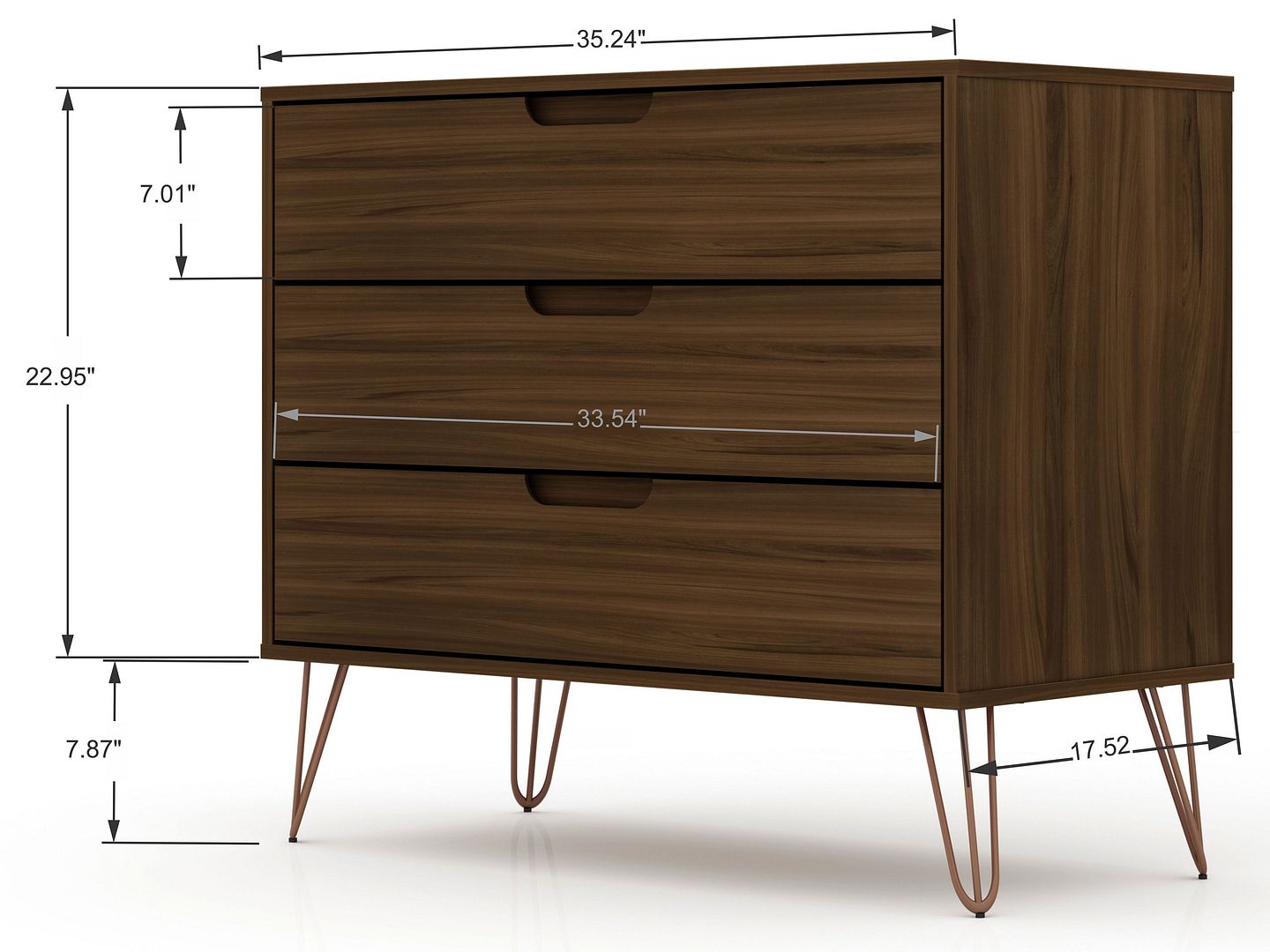 Manhattan Comfort Rockefeller 3-Drawer Brown Dresser (Set of 2)