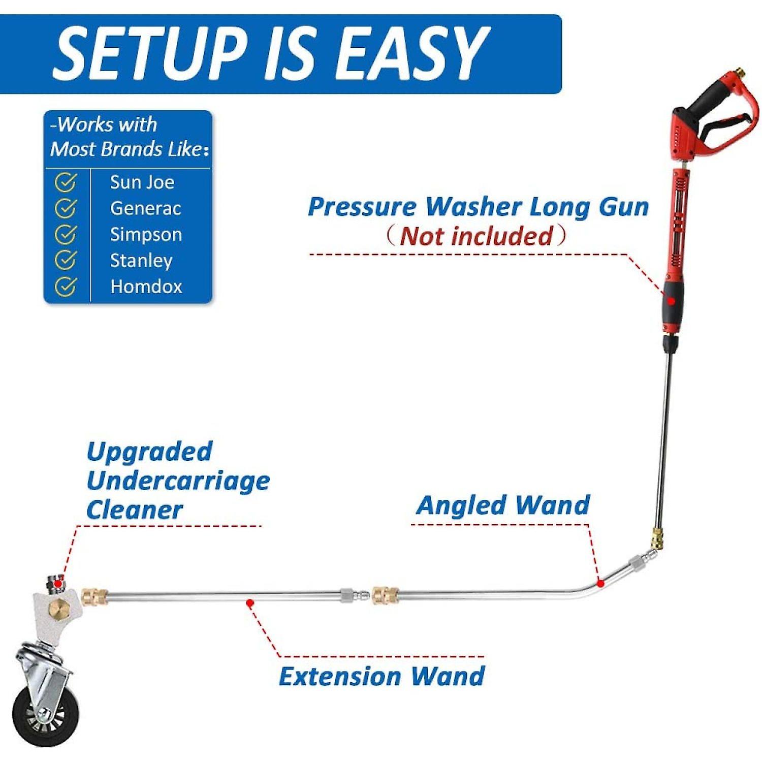 Undercarriage Cleaner For Pressure Washer， Under Carriage Power Washer Attachment With 45 Degree Angled Wand， 4 High Sprayer， 1/4 Quick Connect And Sw