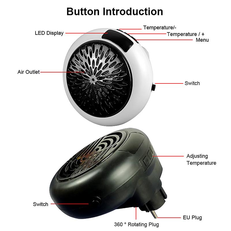 Electric Portable Heater Mini Wall Mount Home Office Desktop Warm Air Heater Warmer Fan Silent Remote Fast Heat Thermostat