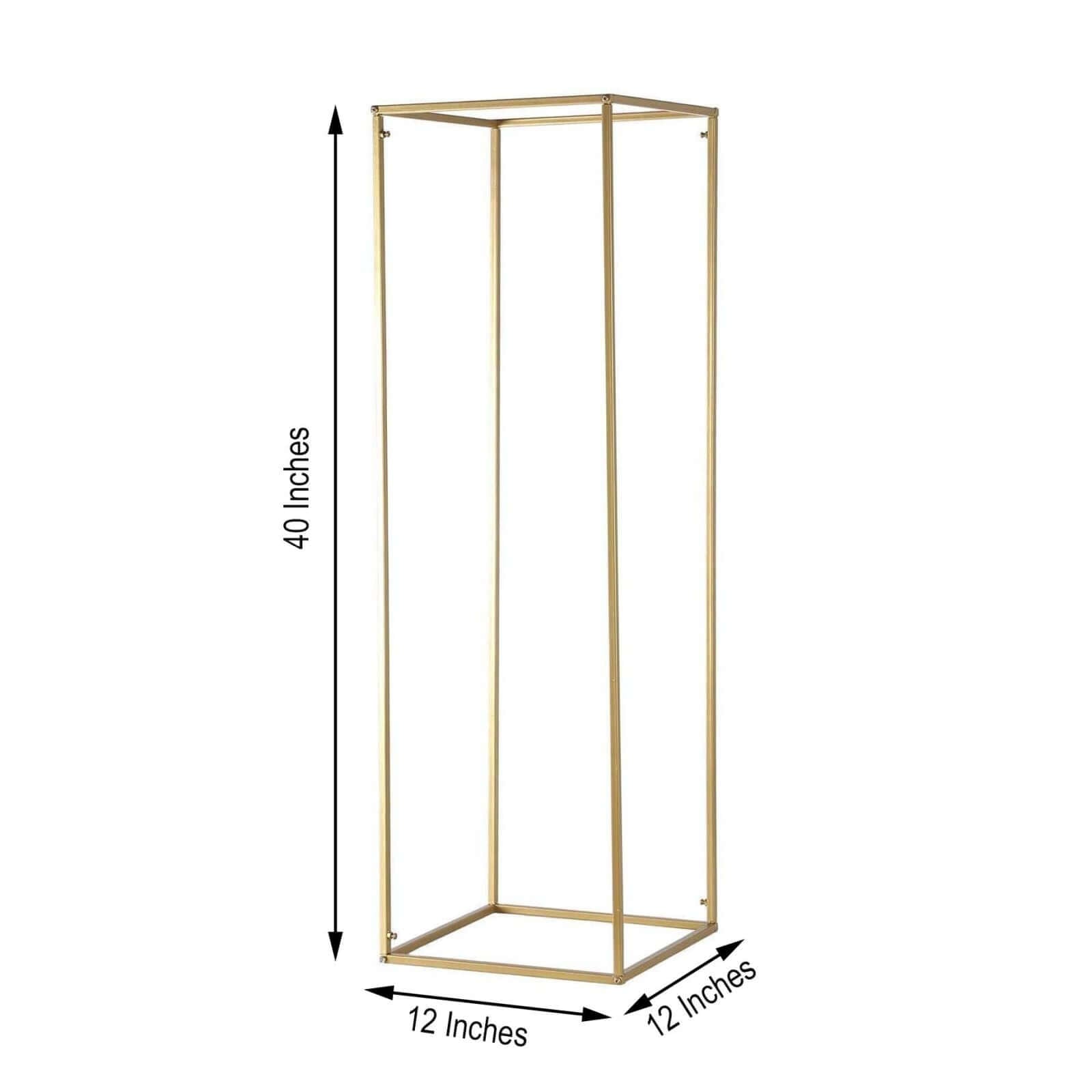 2 Pack Rectangular Gold Metal Wedding Flower Stand, Geometric Column Frame Centerpiece 40