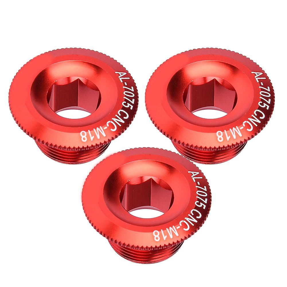 3pcs 18mm Aluminum Alloy Bicycle Shaft Axis Screw Nut Accessory Cycling Crank Cover(red)