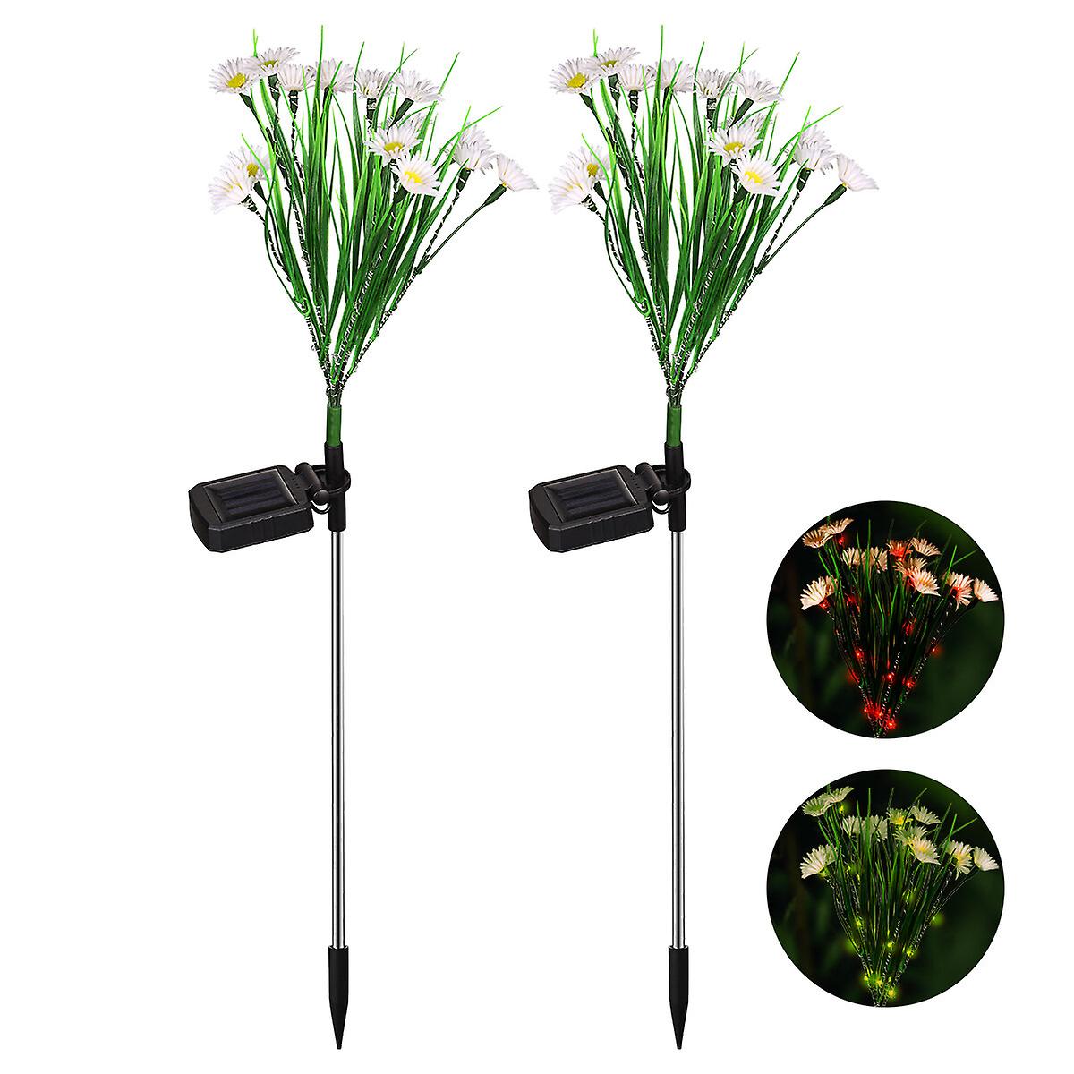 Mobestech 2pcs Solar Powered Wild Flower Lights Garden Stake Light Outdoor Lawn Lamp For Pathway Yard (white， Colorful Light)