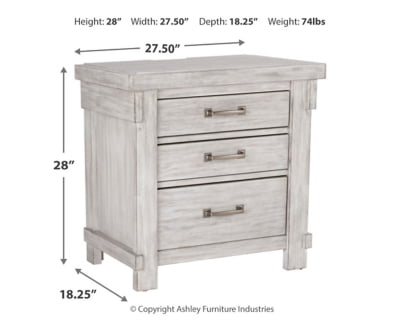 Signature Design by Ashley Brashland Farmhouse 3 Drawer Nightstand with Dovetail Construction, 2 Electrical Outlets & 2 USB Charging Ports, Textured White