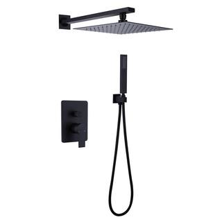 Satico Rain 1-Spray Square 10 in. Shower System Shower Head with Handheld in Matte Black SY0088B385