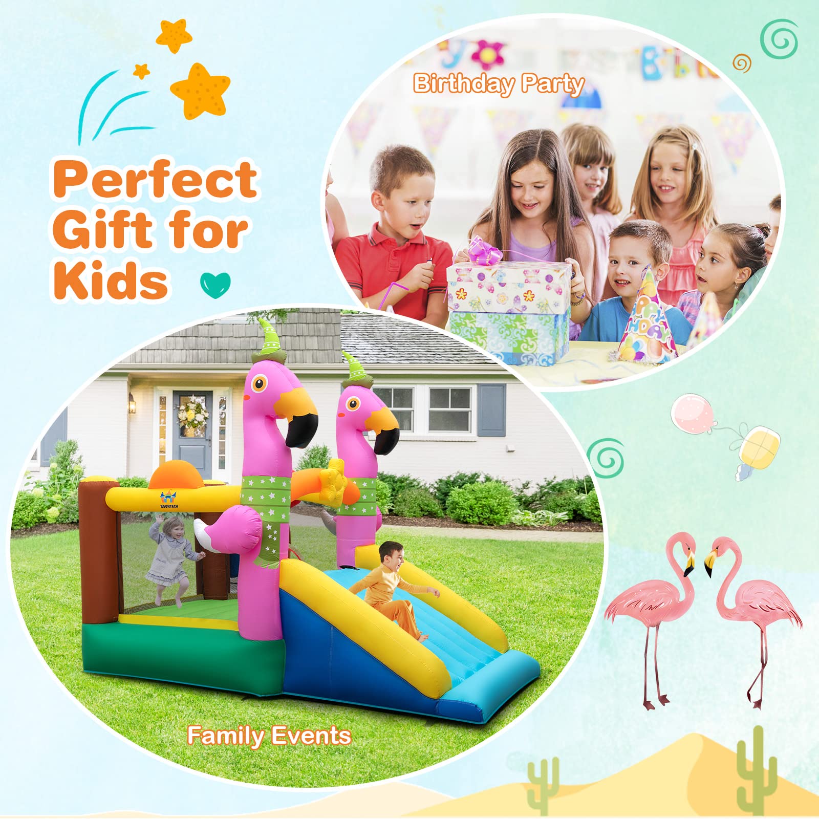 Costzon  Inflatable Bounce House, Flamingo Bouncy House for Kids Indoor Outdoor Party with Jumping Area