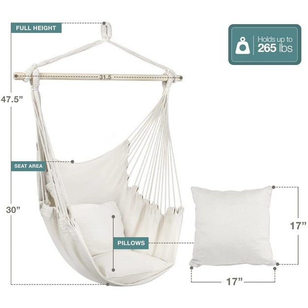 Sorbus Hanging Rope Hammock Chair Swing Seat For Any Indoor Or Outdoor Spaces Max 265 Lbs 2 Seat Cushions Included