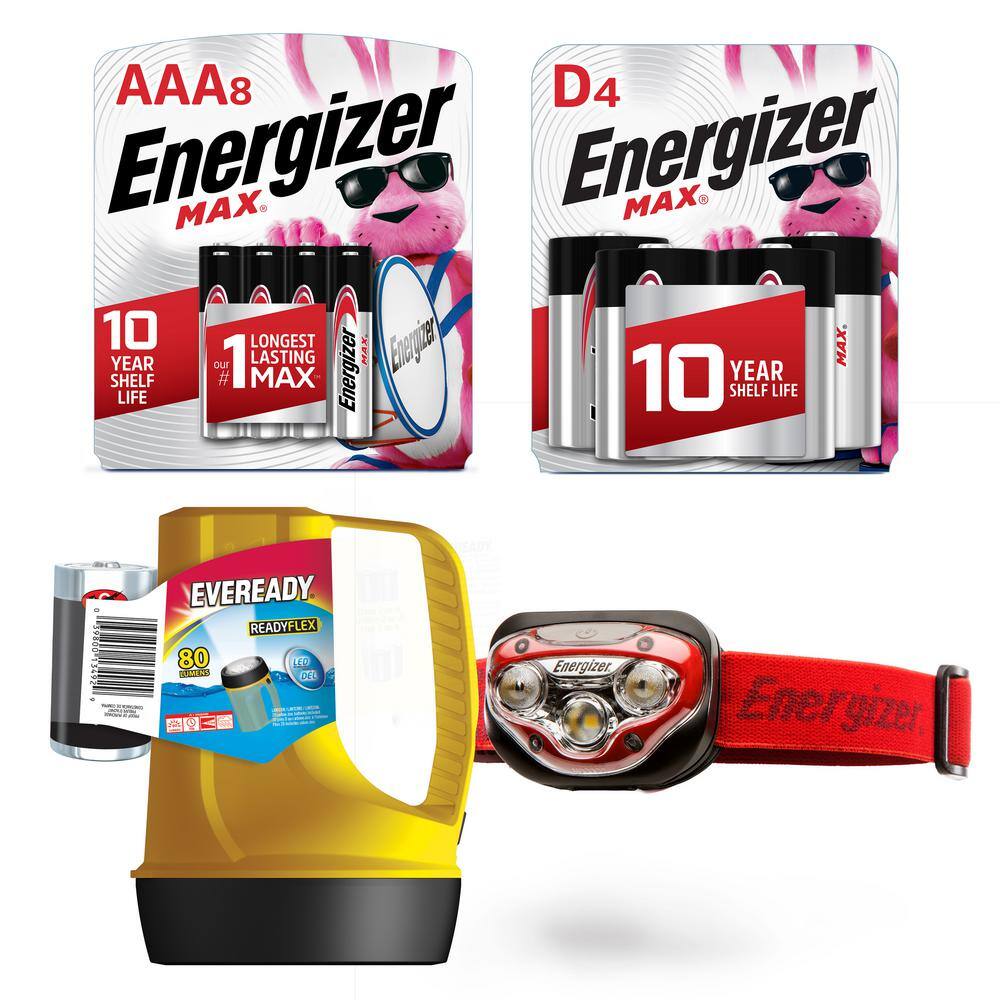 Energizer 80 Lumens Floating Lantern and 300 Lumens Headlamp with Replacement D and AAA Batteries Emergency Bundle EVGPHDB3