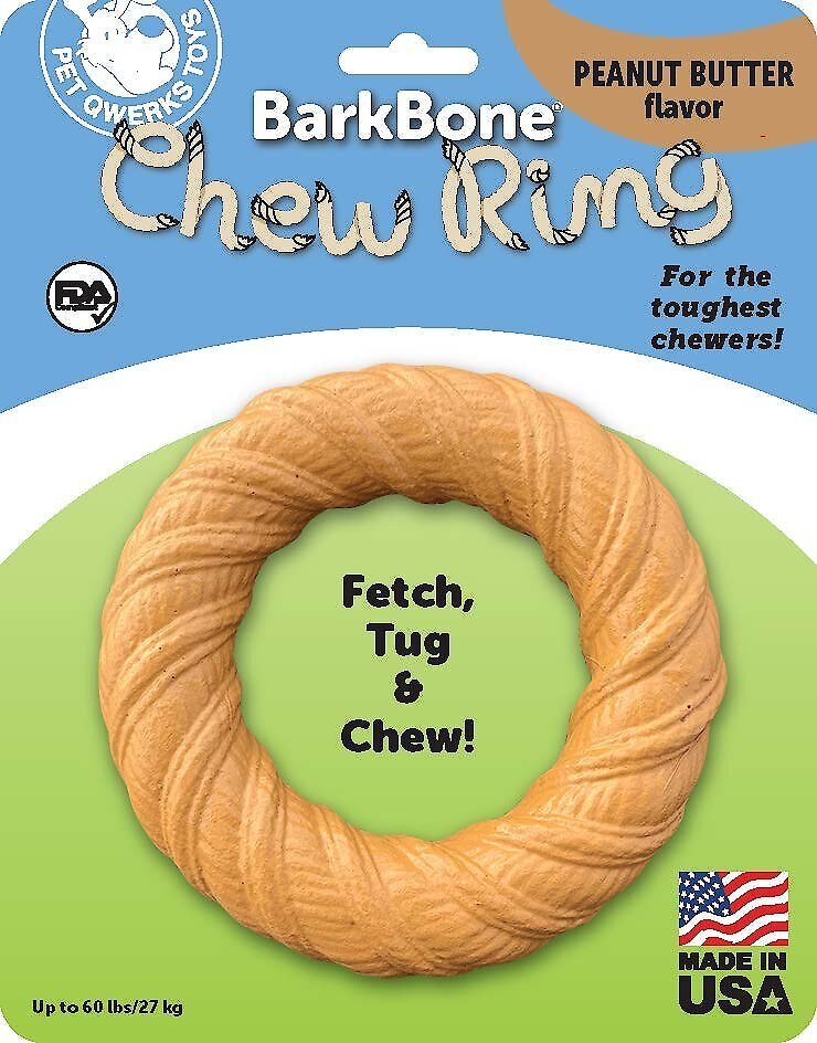 Pet Qwerks BarkBone Peanut Butter Flavor Chew Ring Tough Dog Chew Toy