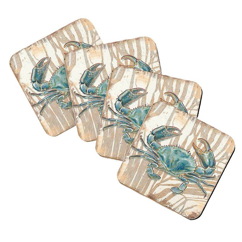 Crab Coastal Wooden Cork Coasters Gift Set of 4 by Nature Wonders