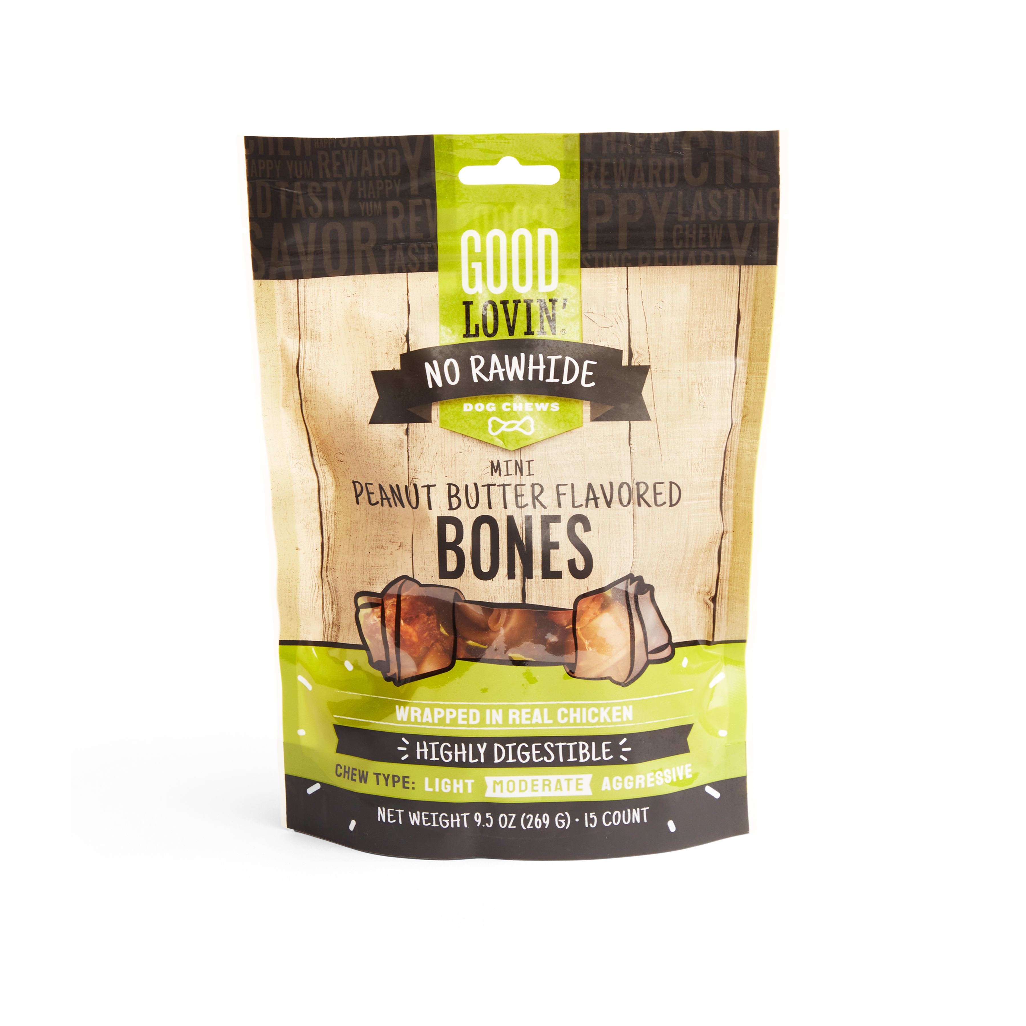 Good Lovin No Rawhide Mini Peanut Butter Flavored Dog Bones， 9.5 oz.， Count of 15