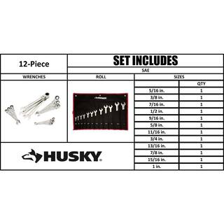 Husky 72-Tooth Master SAE Flex Head Ratcheting Wrench Set (12-Piece) HFRW12PCSAE