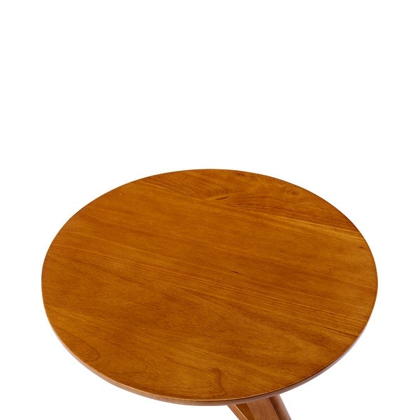 Side Table Round， Small Coffee Table Modern Solid Rubber Wood End Table for Living Room /Bedroom/ Office， V-Shaped Base