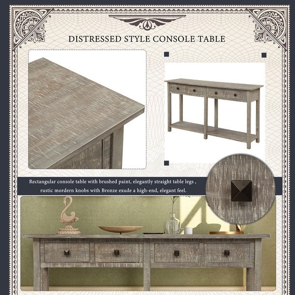 Rustic Brushed Texture Console Table with Drawer and Bottom Shelf