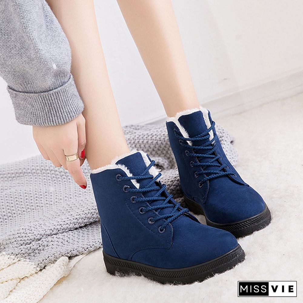 Ladies Winter Warm Fur Lined Ankle Snow Boots Women Casual Flat Short Booties Shoes Botas Feminina Plus Size