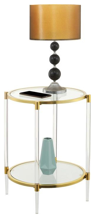 Convenience Concepts Royal Crest Acrylic Clear Glass End Table with Gold Frame   Midcentury   Side Tables And End Tables   by Homesquare  Houzz