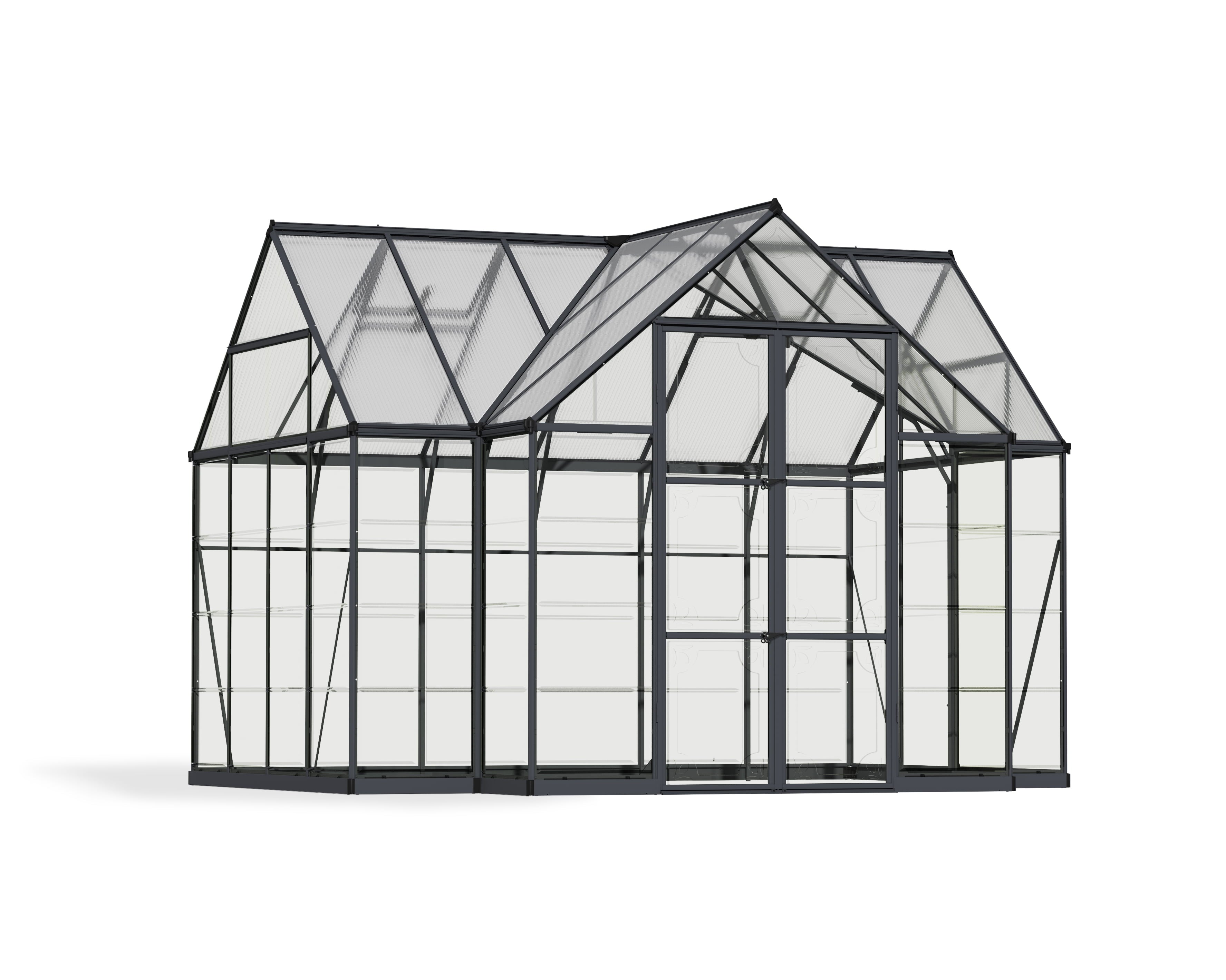 Palram - Canopia Chalet Four Season - 12' x 10' - Walk-In Hobby Greenhouse - Charcoal Gray - with 2 Roof Vents