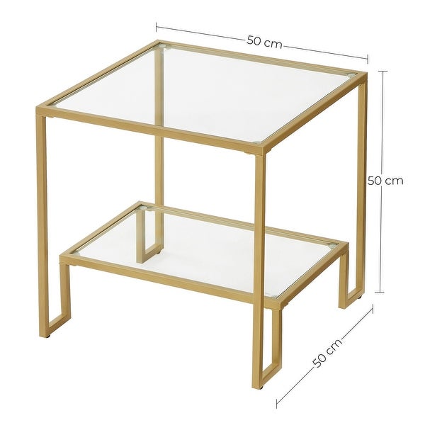 VASAGLE Square Sofa Side Table， Gold-colored， Tempered Glass， Steel Frame - 19.69