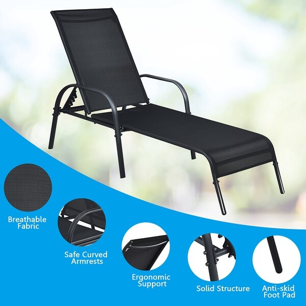 2PCS Outdoor Patio Lounge Chair Chaise Fabric Adjustable